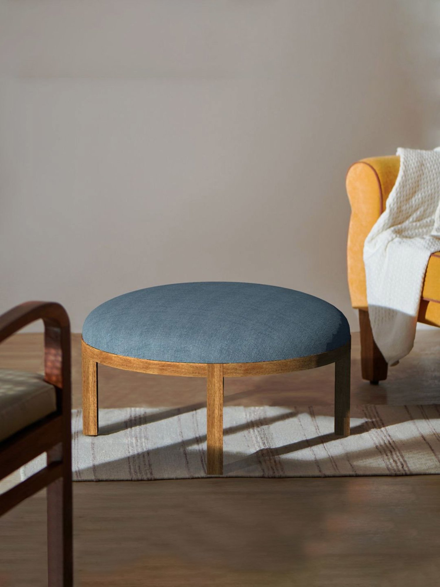 Chumbak Bohemian Sailor Blue Sheesham Wood Ottoman