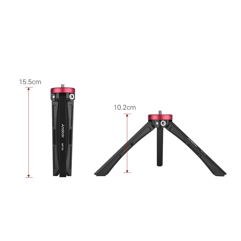 Andoer MT-03 Portable Mini Tabletop Tripod Aluminum Alloy Travel Table Tripod 1/4-3/8 Inch Screw Mount for Canon Nikon Sony DSLR ILDC Cameras Action Cameras Smartphone Ball Head Max. Load 20kg