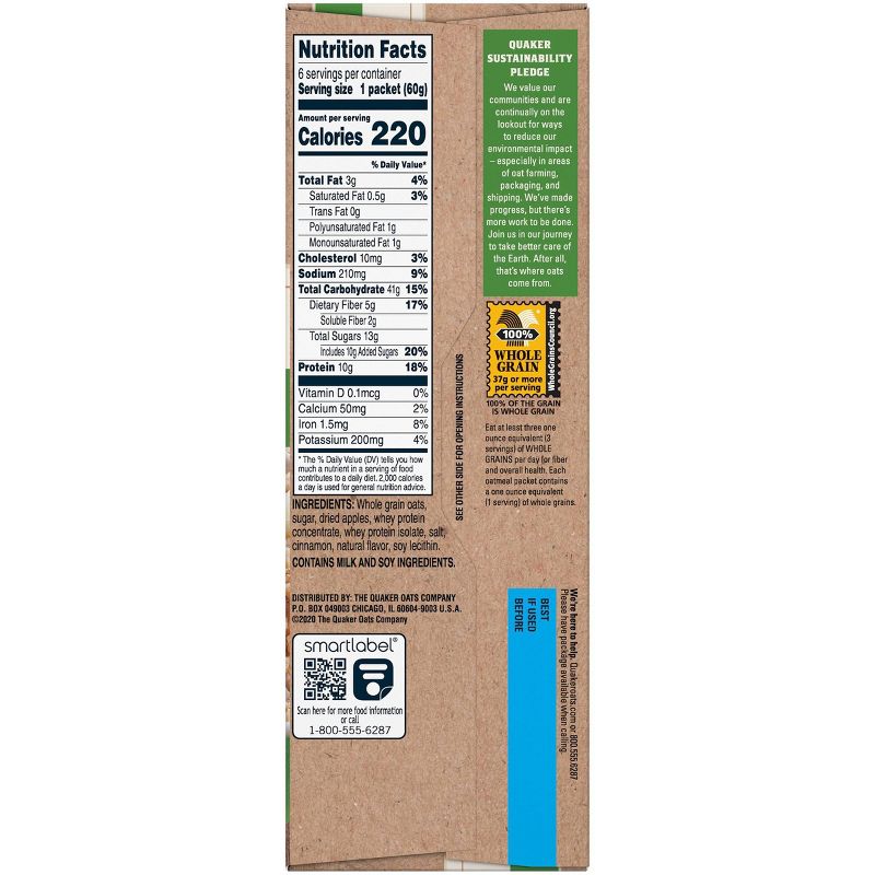 Quaker instant Oatmeal Protein Apple Cinnamon - 12.6oz