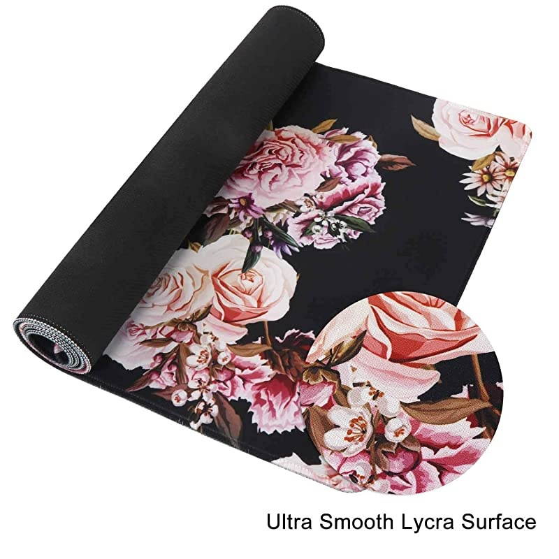 Desk Pad Large Gaming Mouse Pad with Stitched Edges Extended Mouse Pad Desk Mat with NonSlip Rubber Base Waterproof Keyboard Pad Mat for Home Office Work Peony Flower 315x1181 in