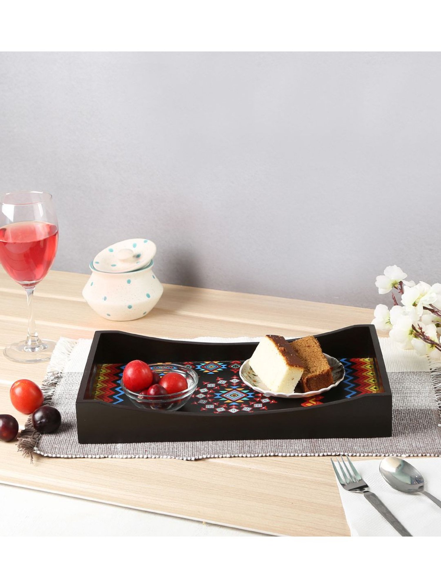 Crayton Geometric MDF Rectangular Serving Tray - Set of 1