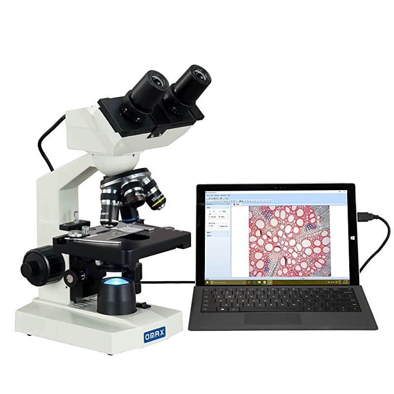 2000X Built-in 1.3MP Digital Binocular Compound LED Microscope+Book+Blank Slides+Covers+Lens Paper