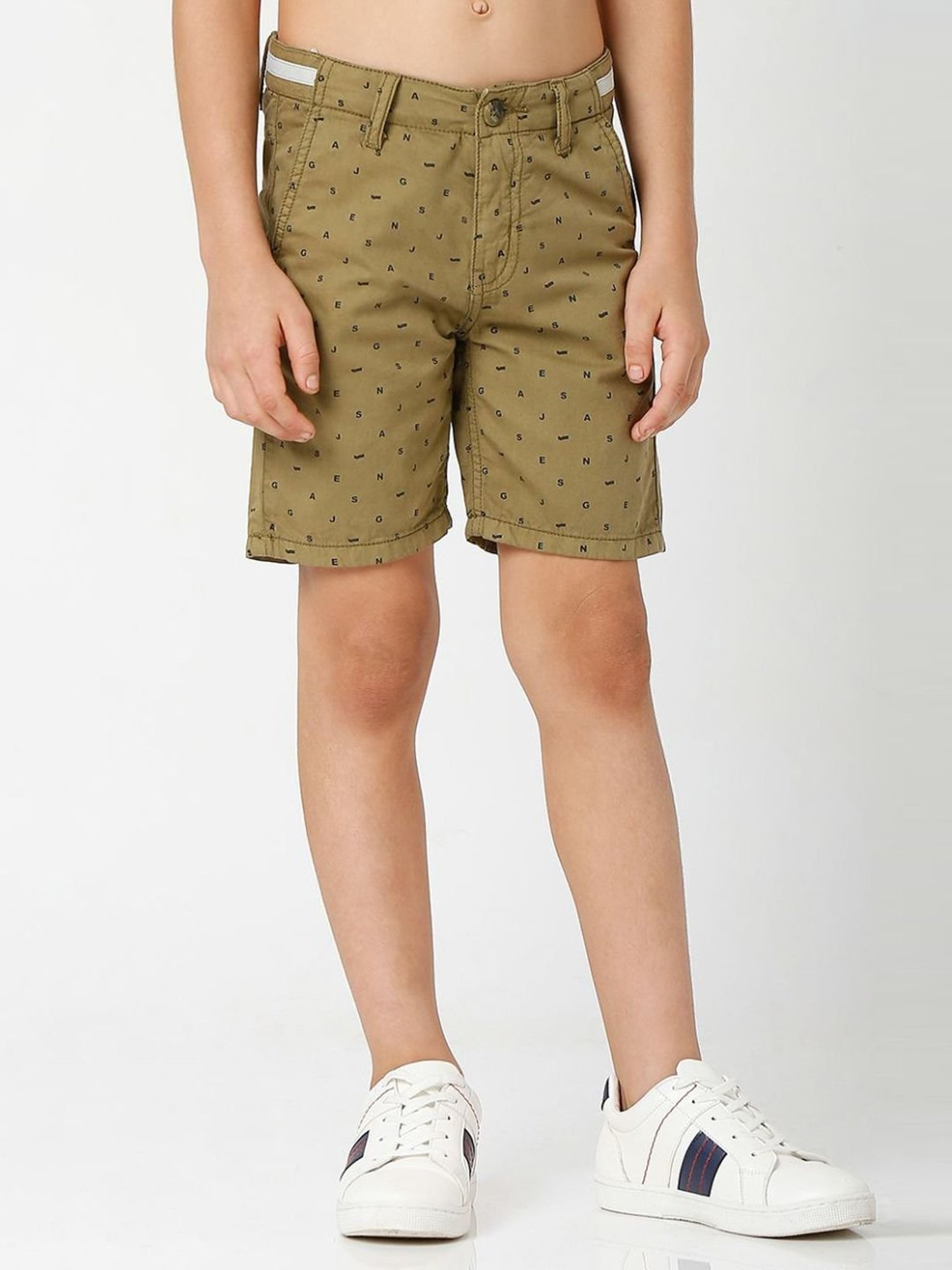 Gas Kids Olive Green Cotton Printed Shorts