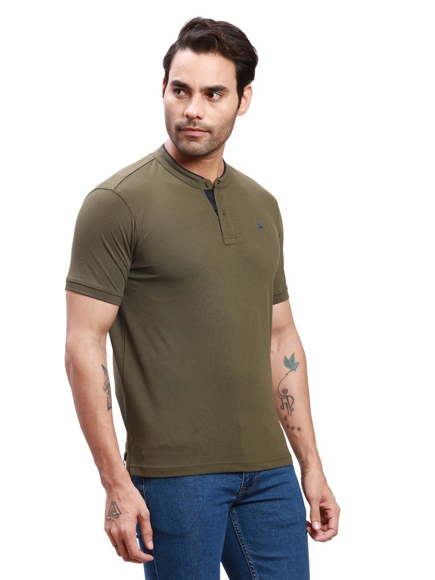 Parx Olive Regular Fit Henley T-Shirt
