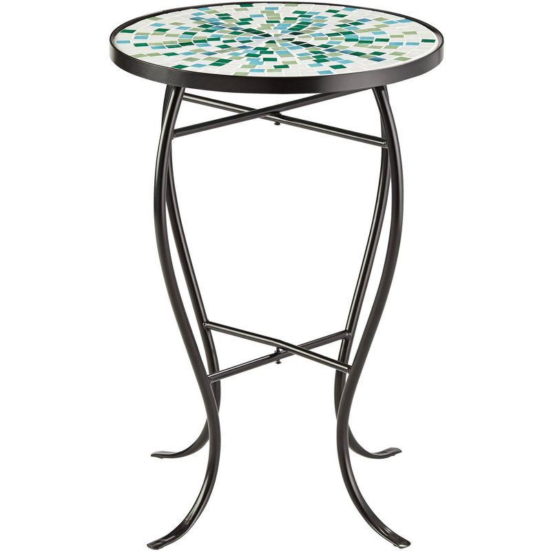 Teal Island Designs Aqua Mosaic Black Iron Outdoor Accent Table