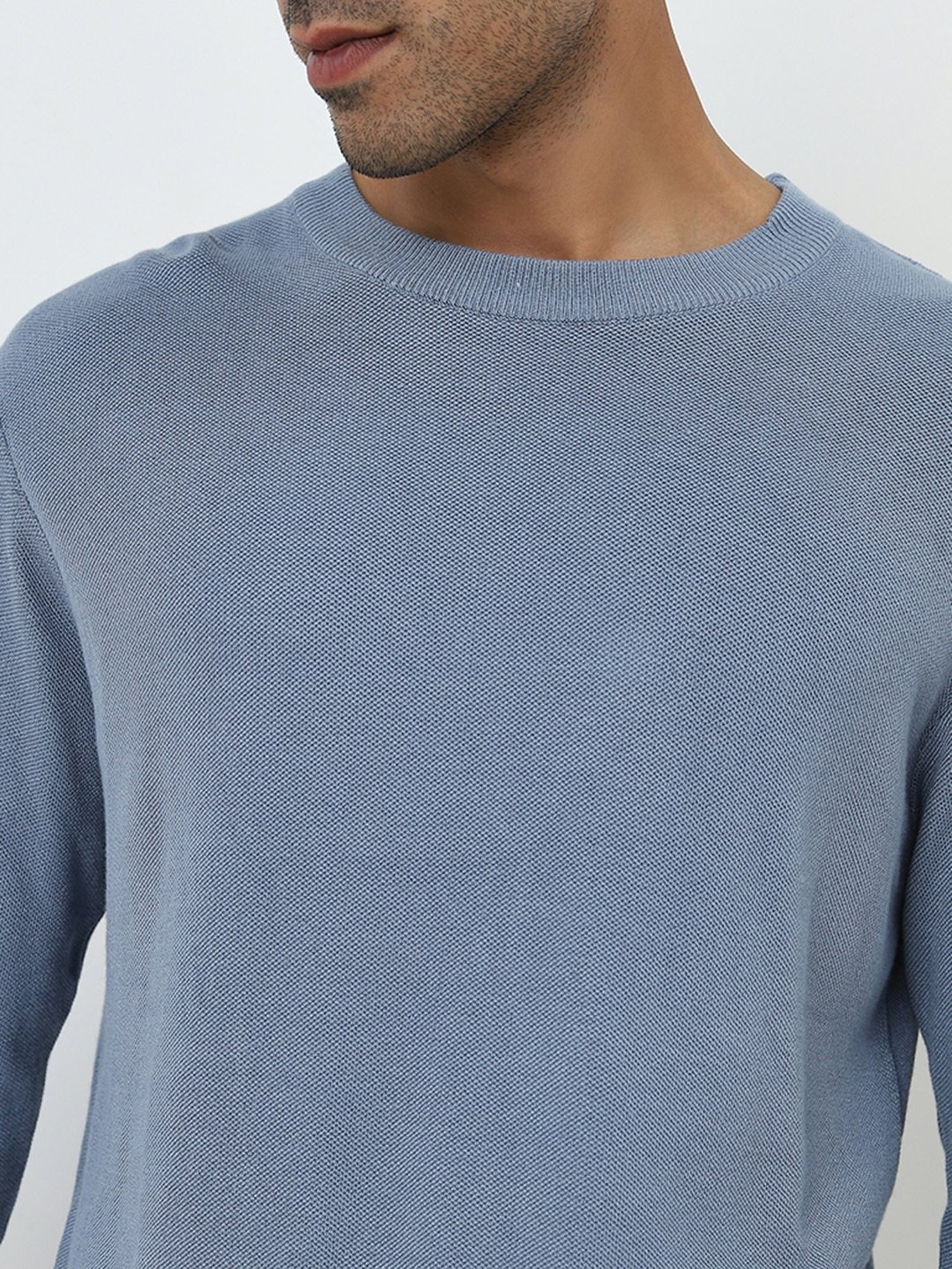 WES Formals by Westside Dusty Blue Slim-Fit Knit-Textured Sweaters