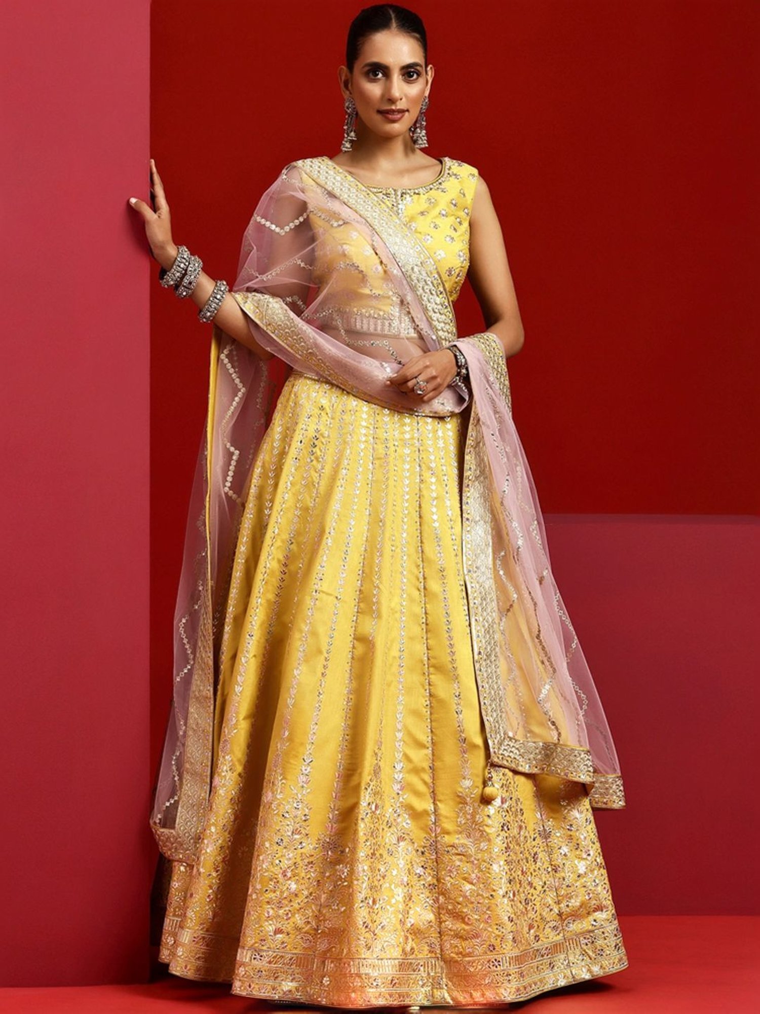 Libas Art Yellow Embroidered Lehenga Choli Set With Dupatta