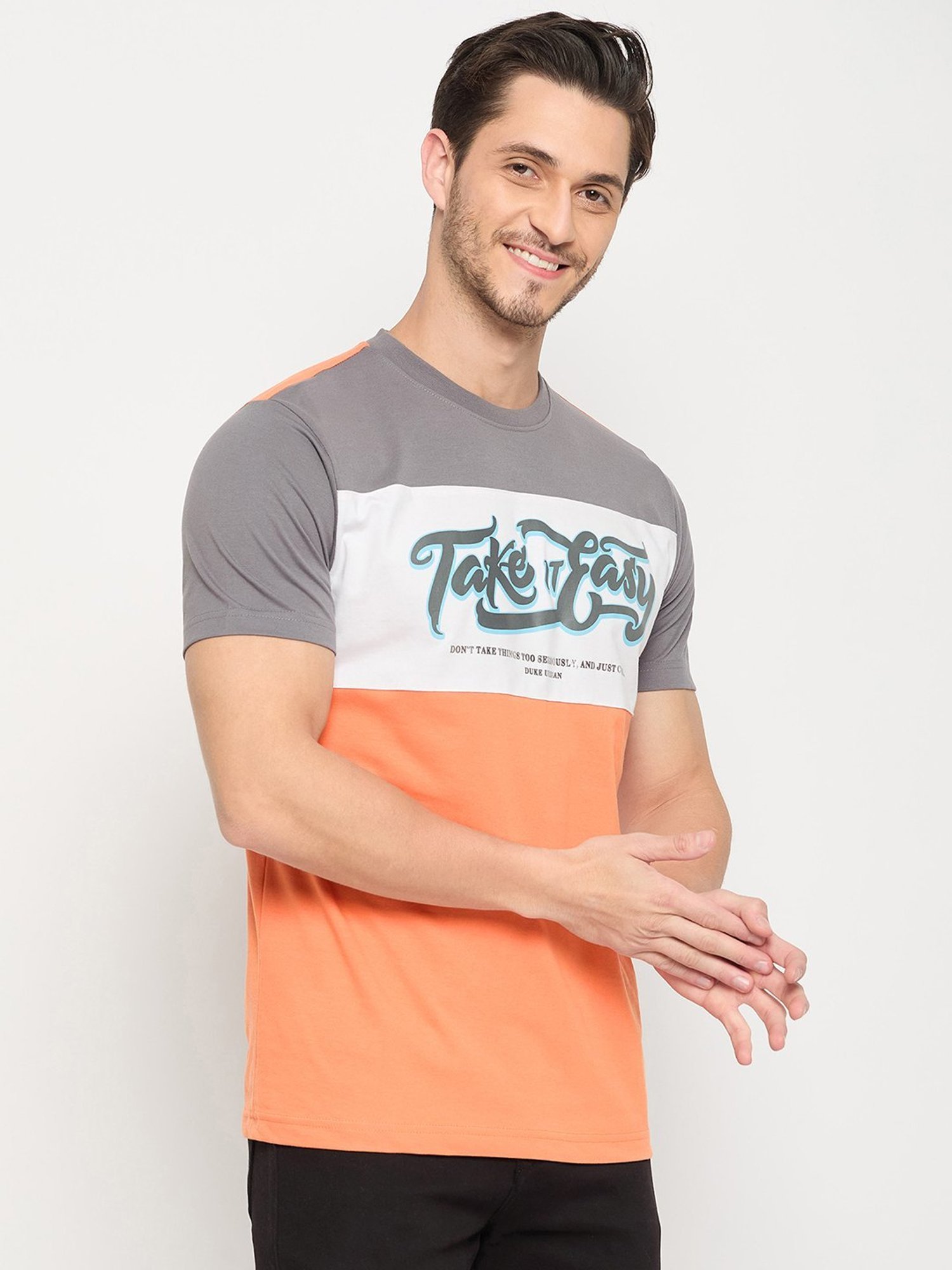 Duke Ash & Orange Slim Fit Colour Block T-Shirt