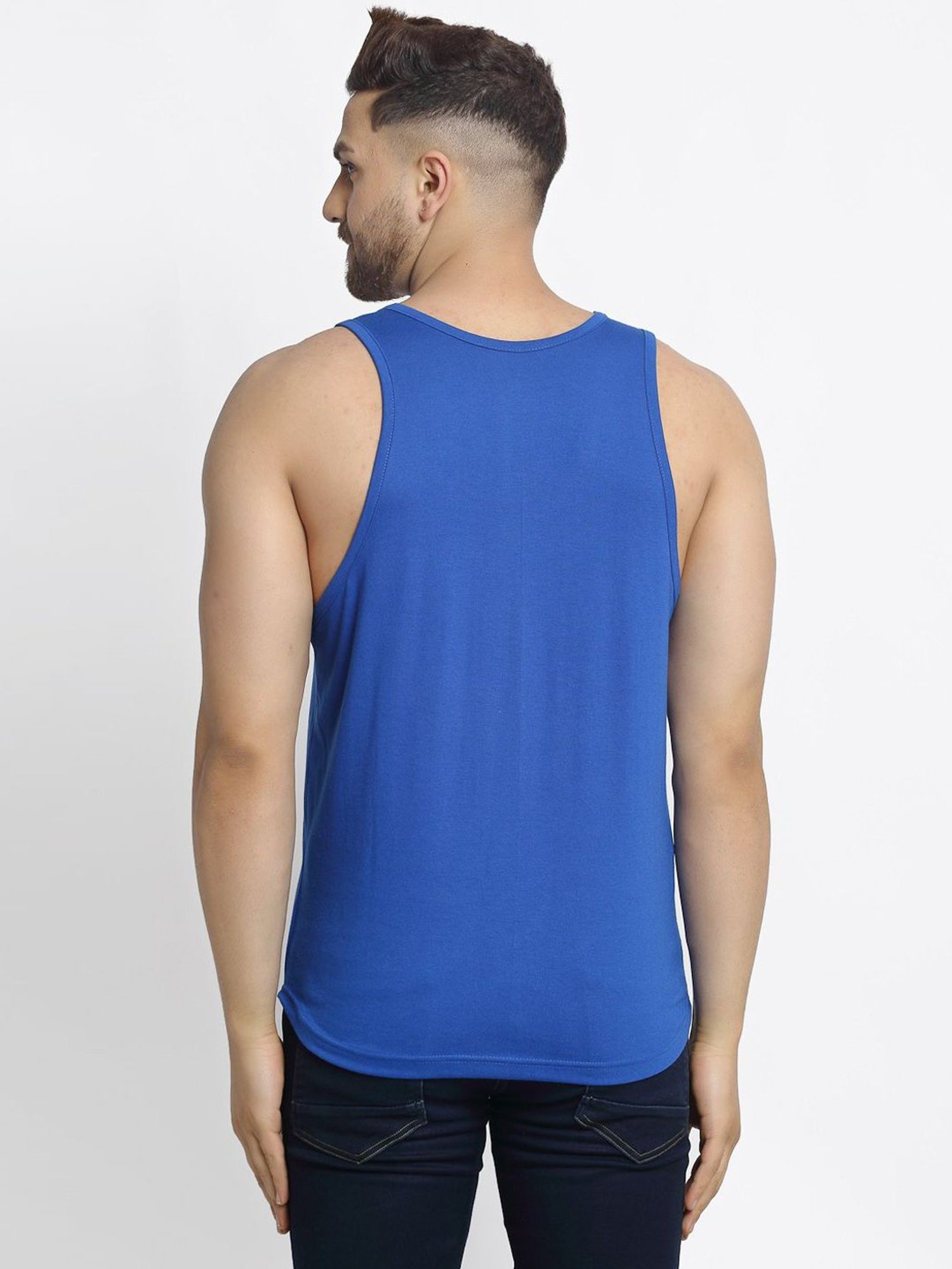 Friskers Blue Cotton Slim Fit Vest