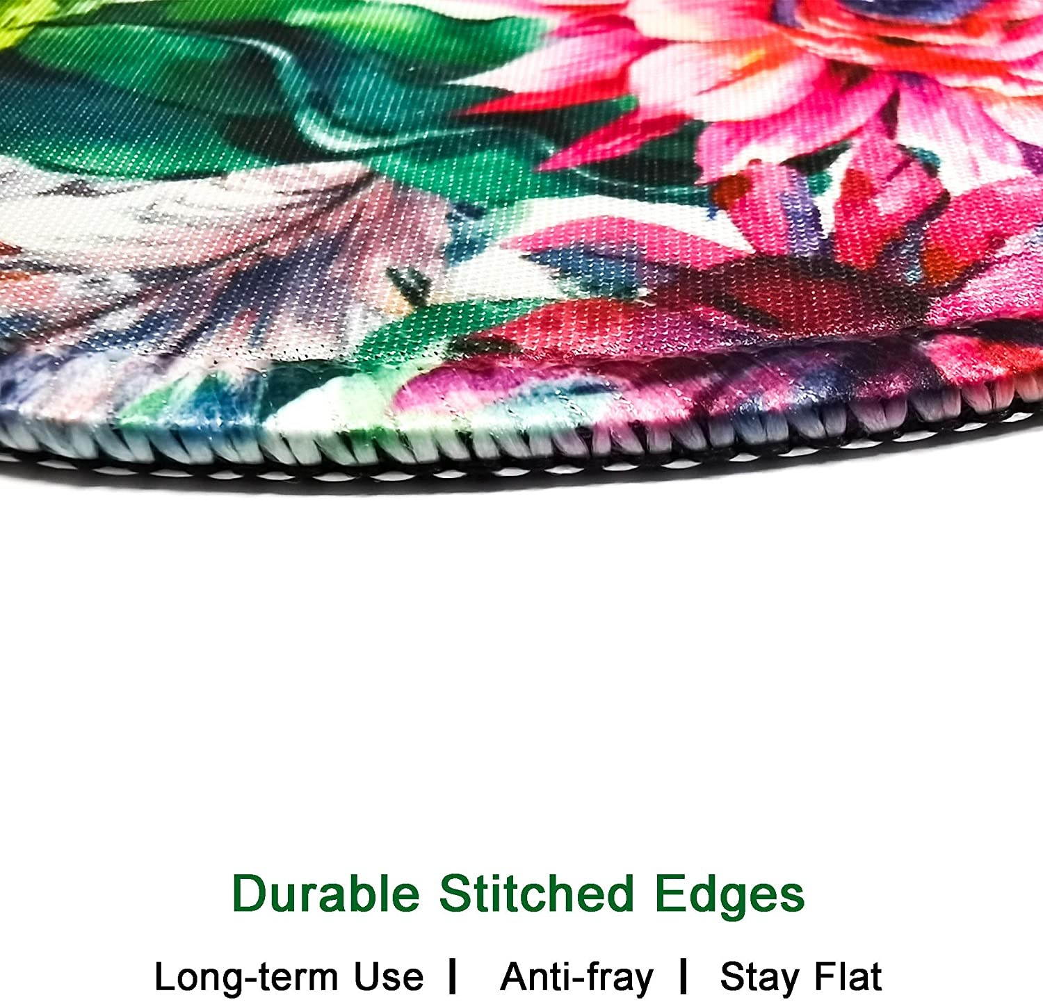 Dooke Mouse Pad with Stitched Edge, Premium-Textured Mouse Mat with Waterproof Non-Slip Rubber Base, Cute Round Mousepad for Laptop Computer Office Desk Accessories, 7.9 x 7.9 inch, Cactus and Flowers