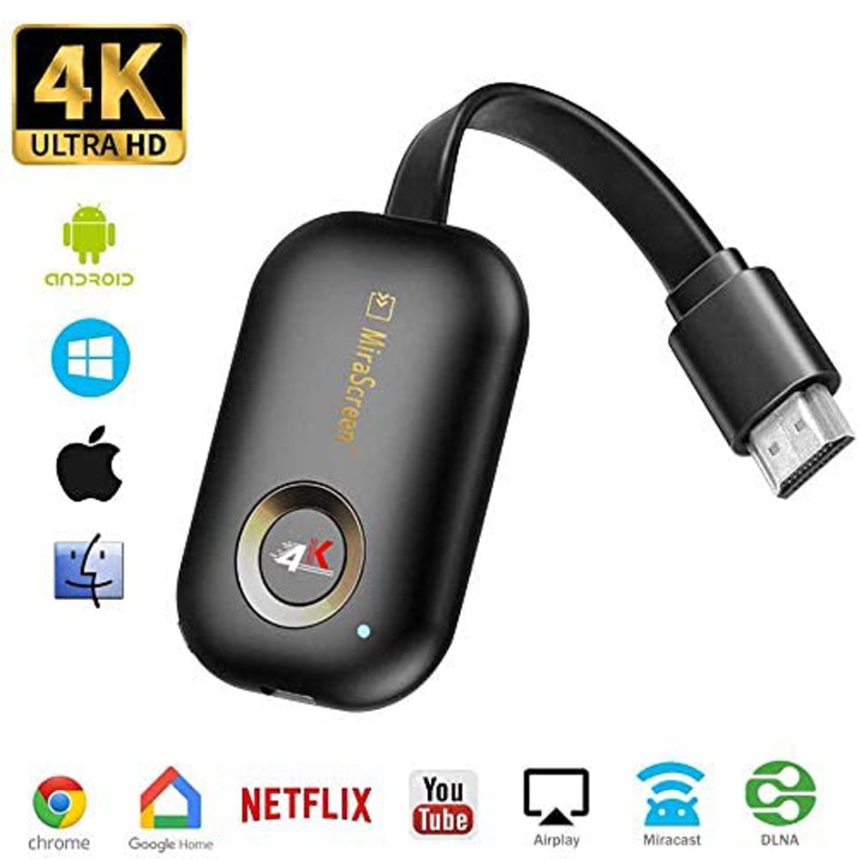 4K HDMI Wireless Display Dongle,WiFi HDMI Adapter Connector Support Airplay DLNA Miracast for iOS Android/Windows/Mac (Black)