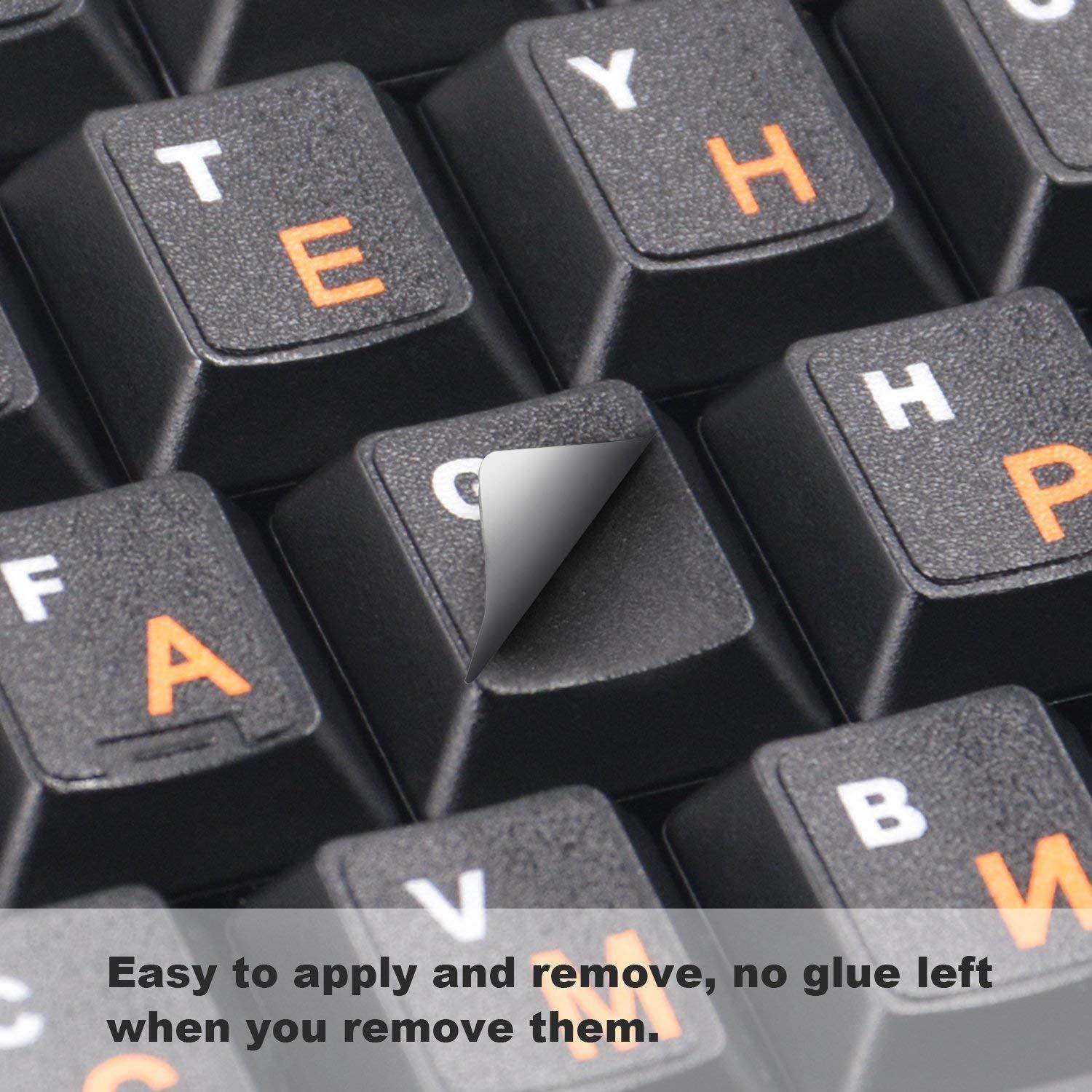 [2PCS PACK] FORITO Russian Keyboard Stickers, Keyboard Replacement Sticker Black Background with Orange Lettering for Computer Keyboard(Russian-Orange)