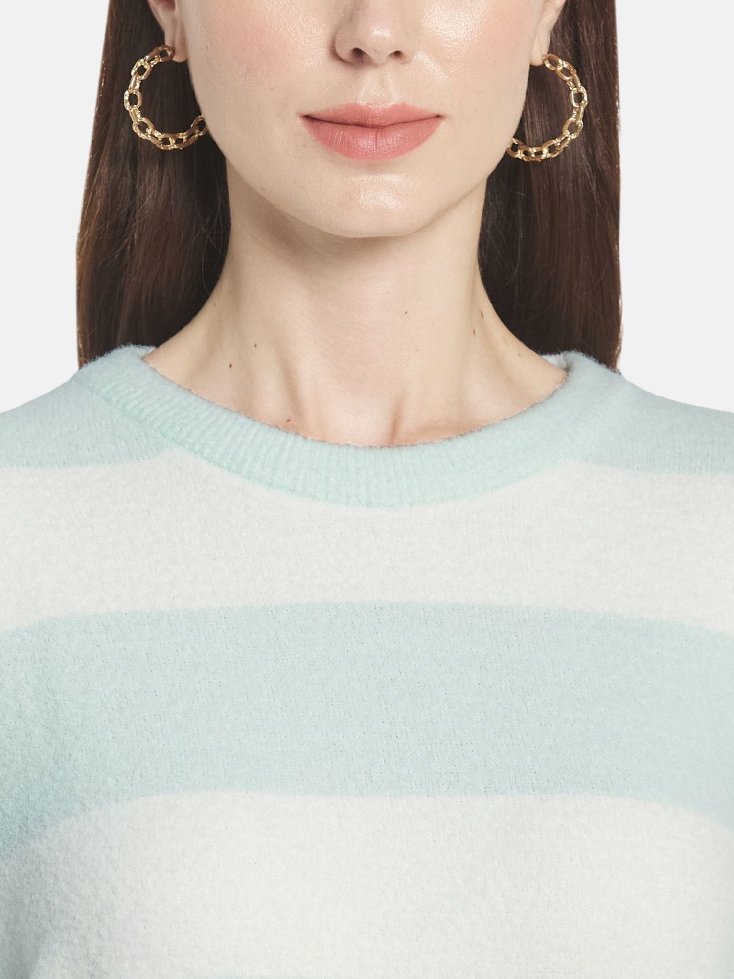 METTLE Green & White Striped Pullover