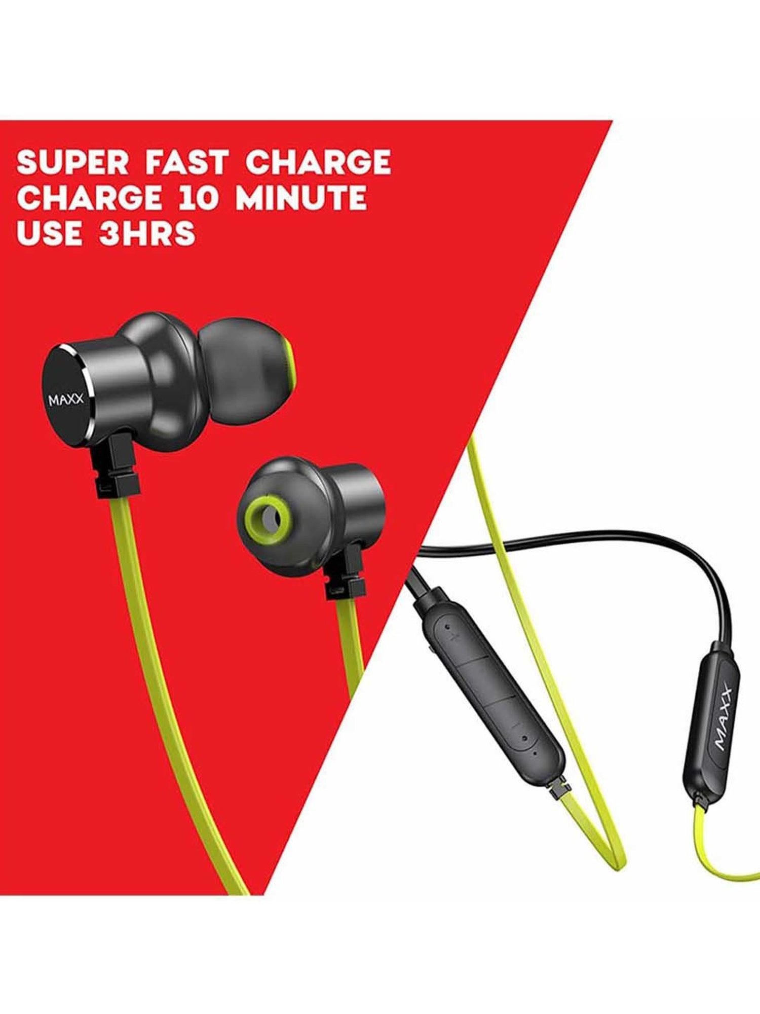 Maxx NX9 Wireless Neckband with Rapid Charge (Black/Green)