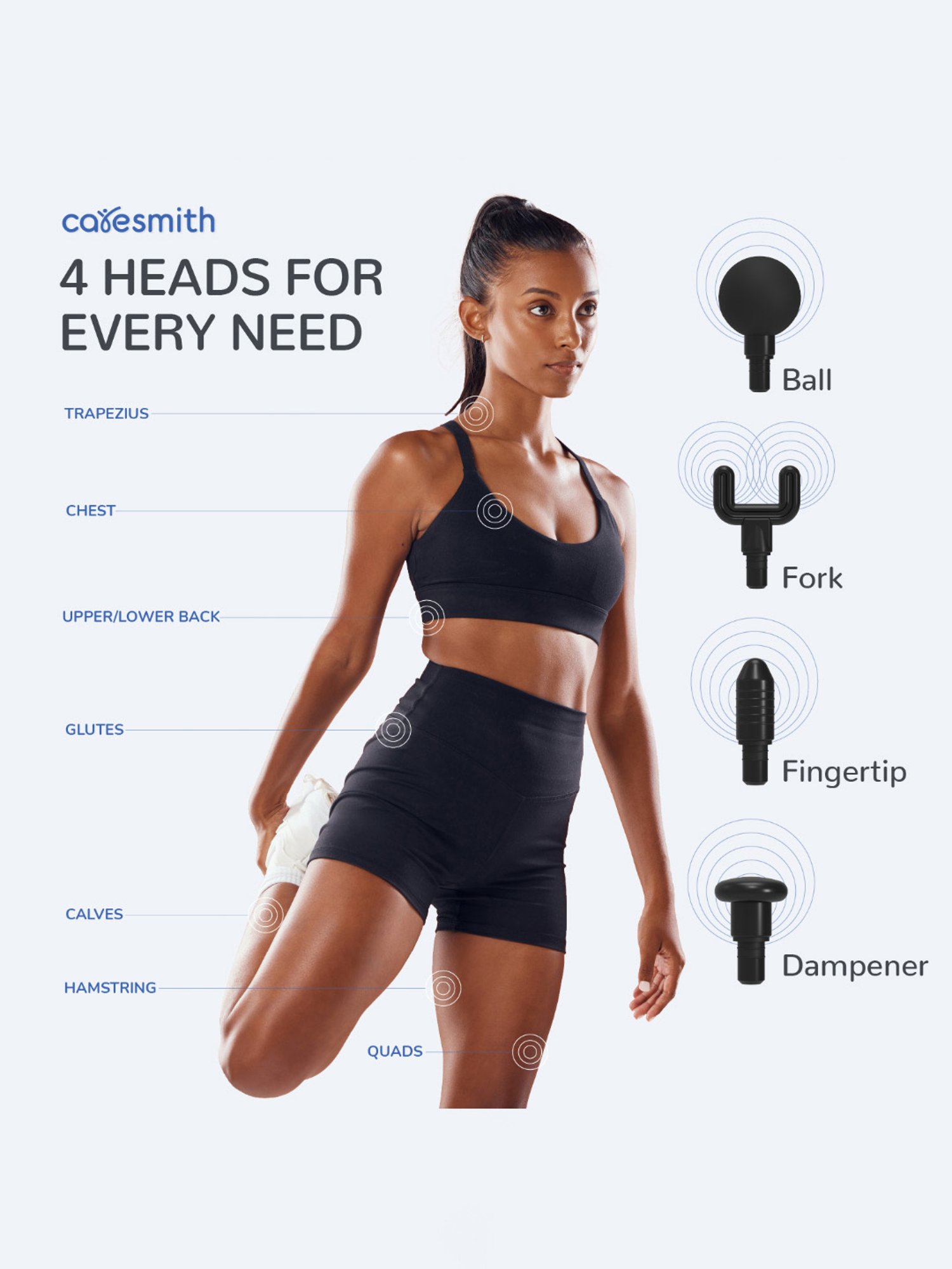 Caresmith Charge Boost Massage Gun, True Percussion with Large Torque Motor, 4 Heads (Black)