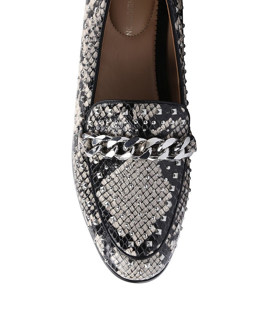 BCBGeneration Zelina Studded Snake Print Leather Loafers