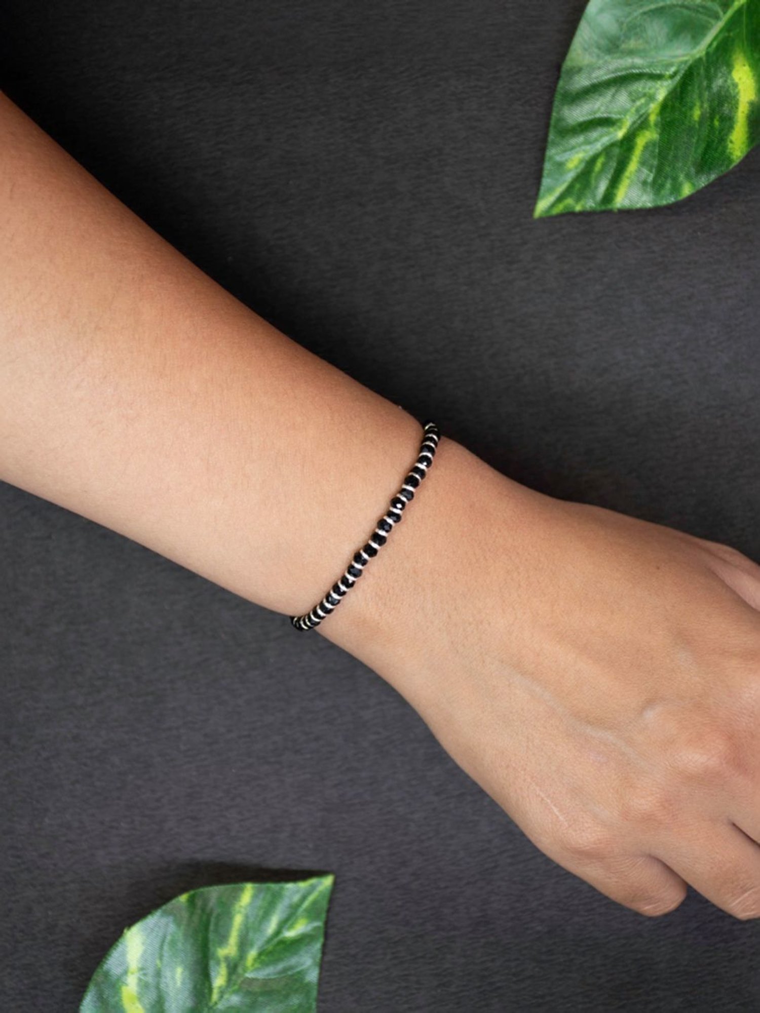 Arte Jewels 925 Sterling Silver Black Beads Bracelet for Women & Girls