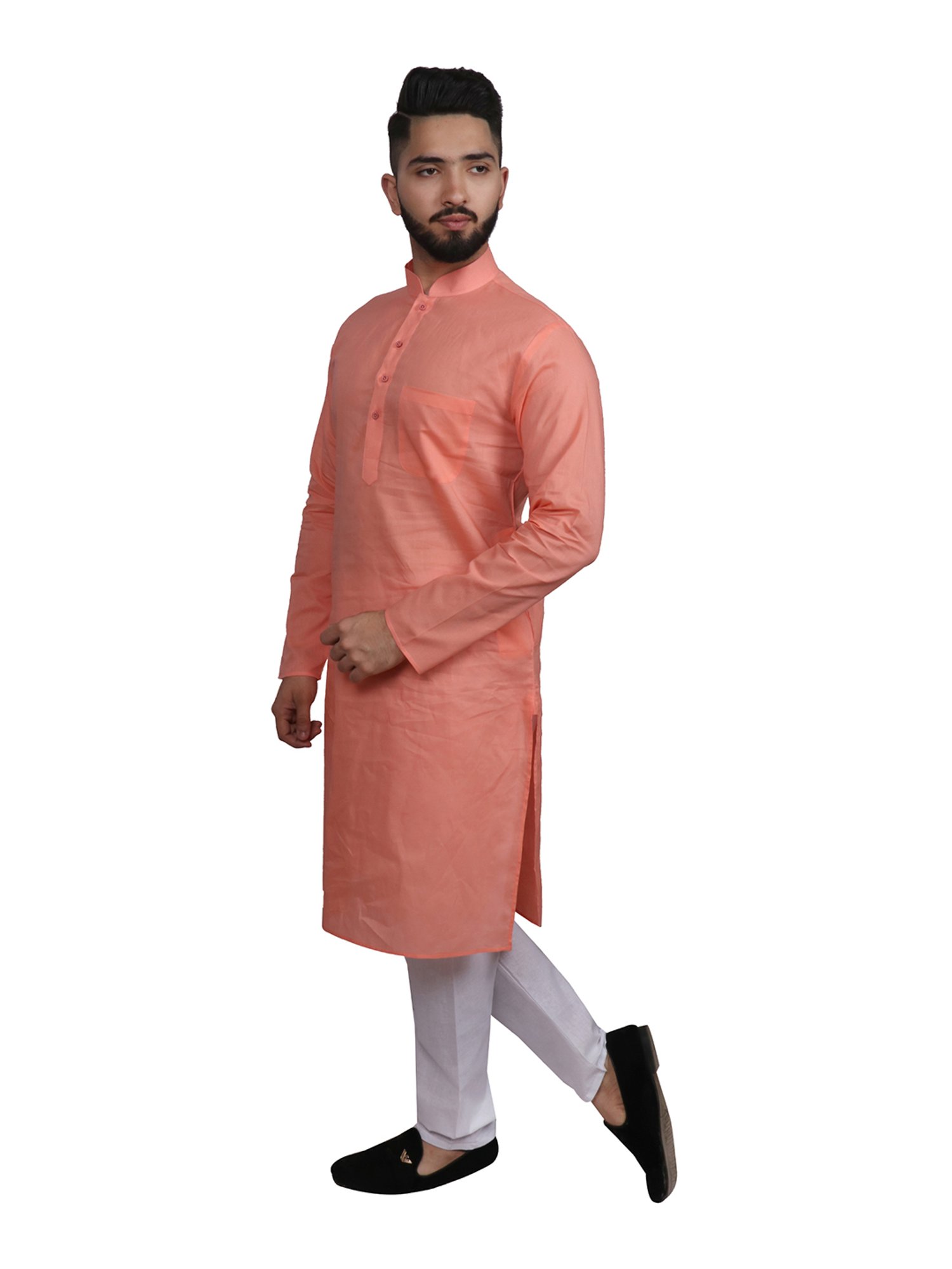 SG LEMAN Peach Kurta Bottom Set