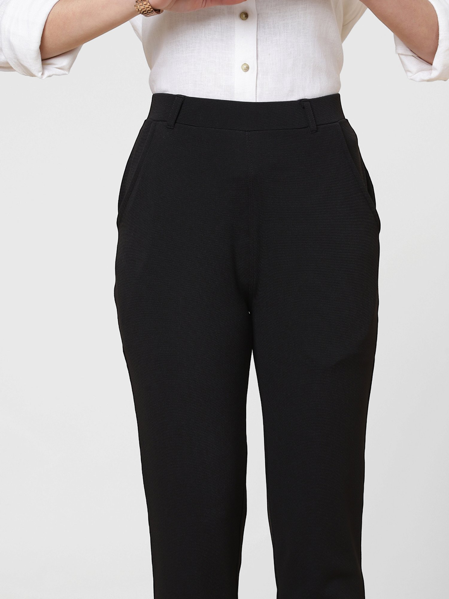 FITHUB Black Skinny Fit High Rise Trousers