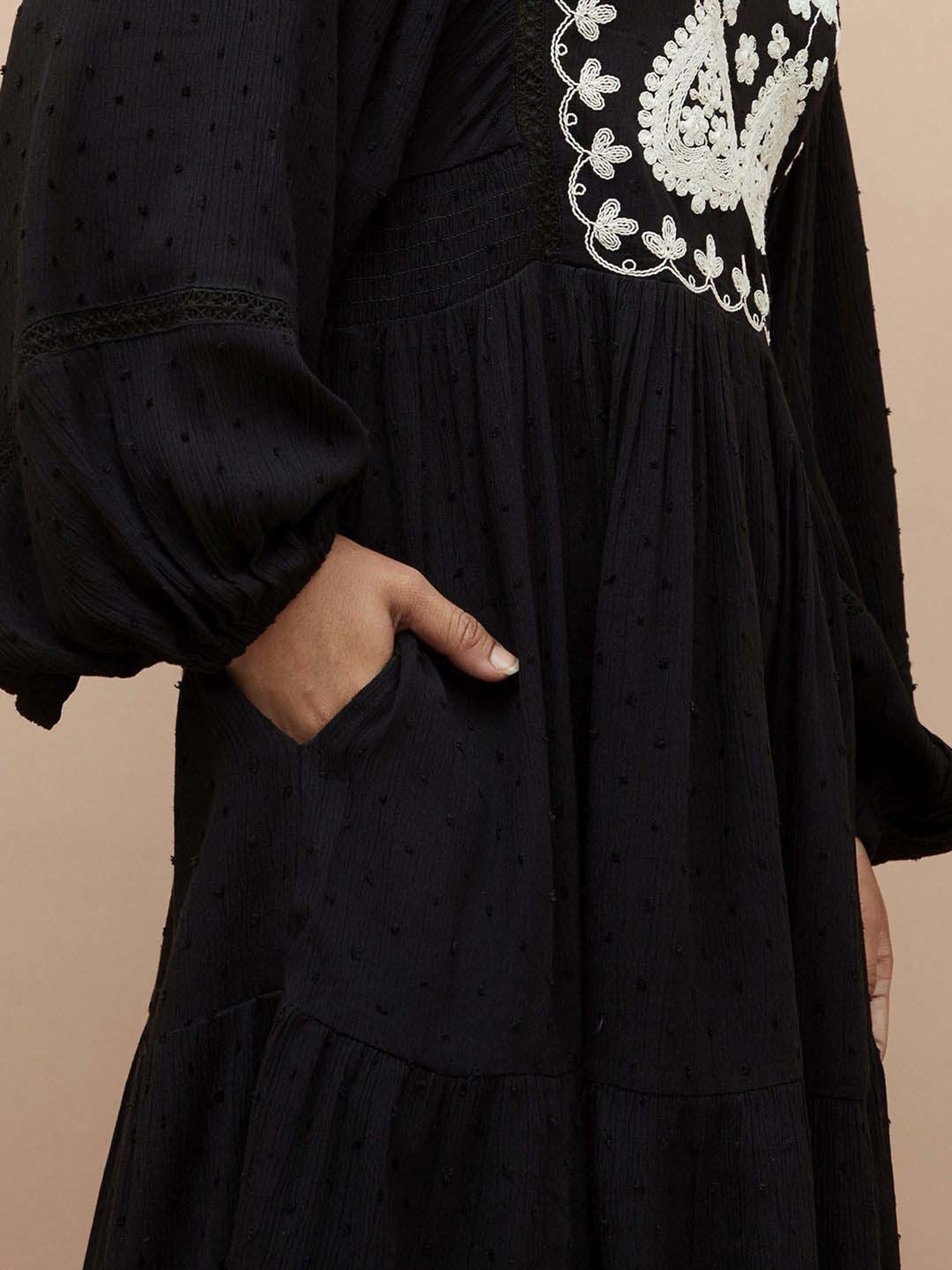 Colour Me by Melange Black Embroidered A-Line Dress