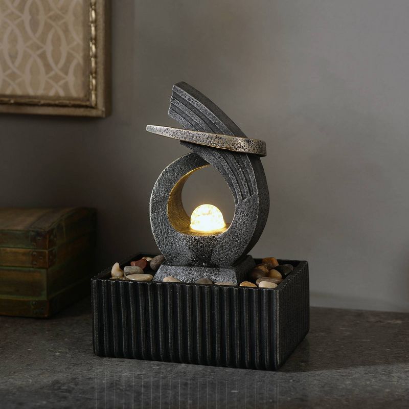 8" Tabletop Fountain with LED Lights Gray/Bronze - Peaktop