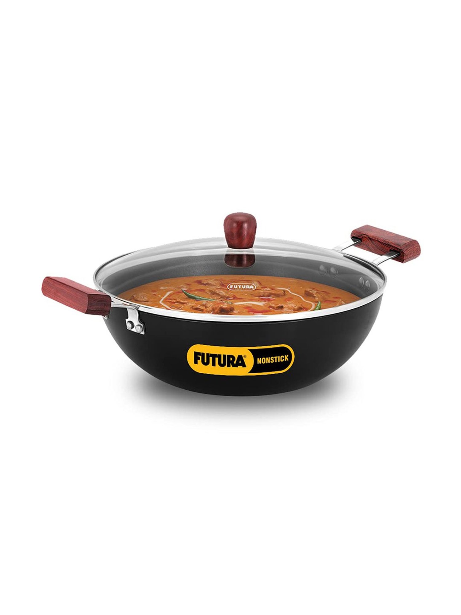 Hawkins Black Hard Anodised Nonstick Deep Kadhai with Glass Lid - 5 Litre