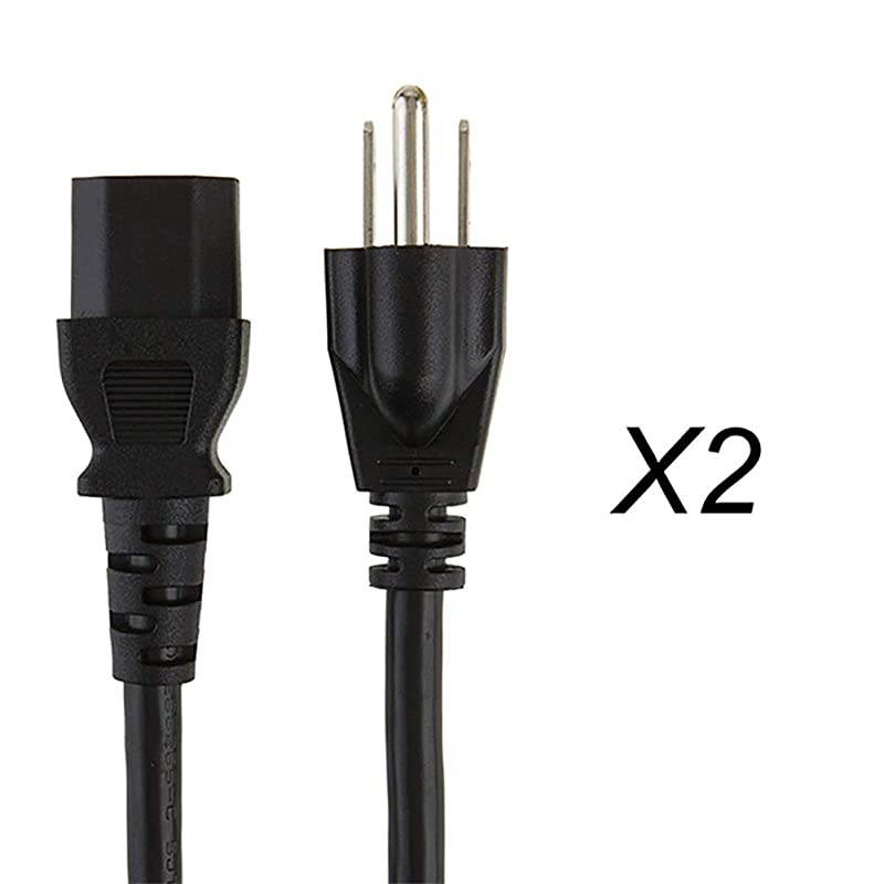 2Pack 6 Feet 18 AWG Universal Power Cord for NEMA 515P to IEC320C13 Cable 18M Black
