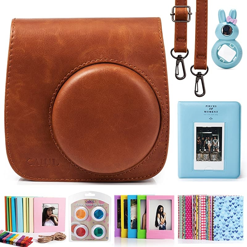 Compatible Mini 8 8+ 9 Camera Case Accessories Bundle Kit for Fujifilm Instax Mini 8 8+ 9 Brown 7 Items