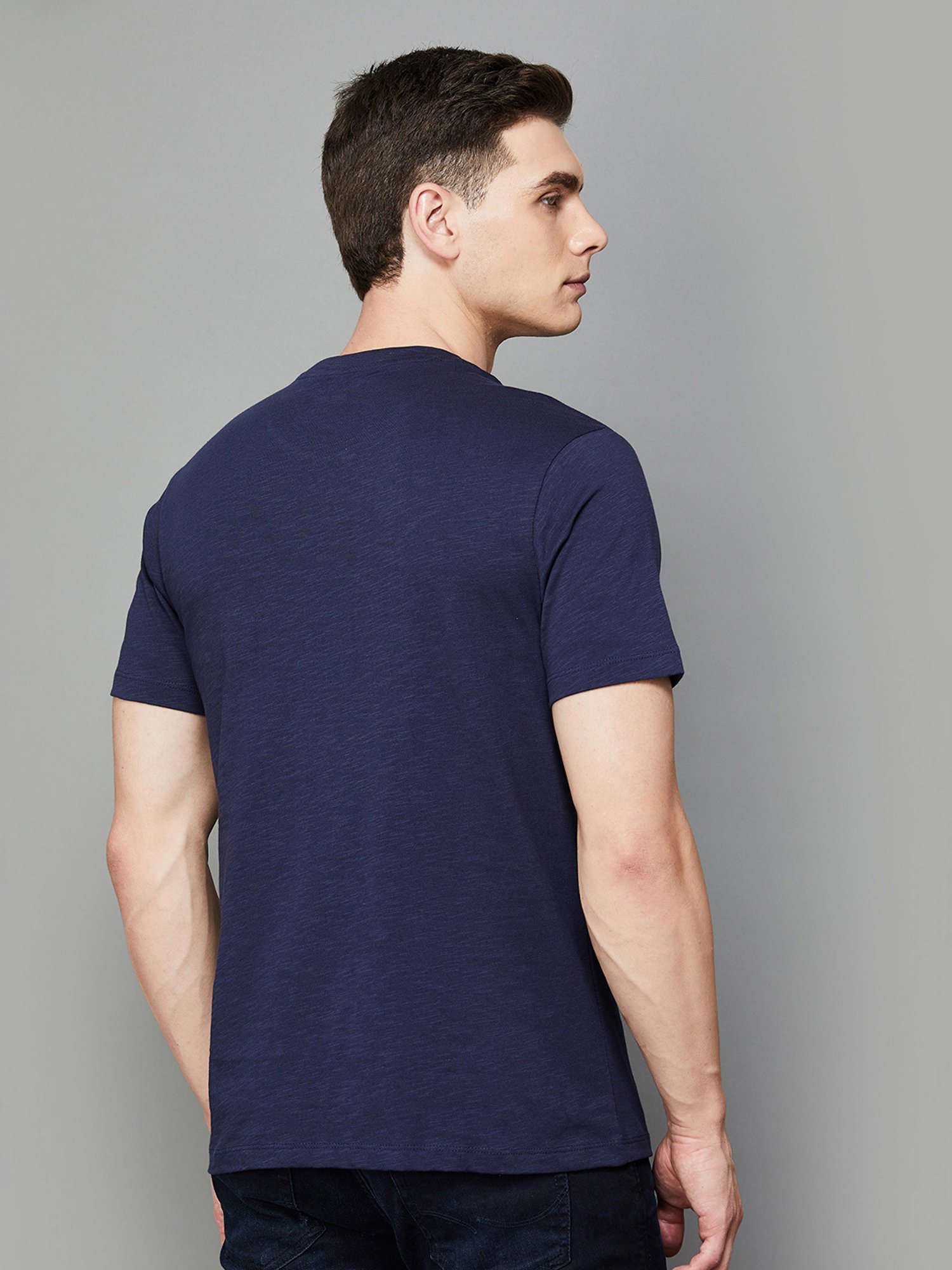 Forca by Lifestyle Navy Regular Fit Graphic Print Crew T-Shirt