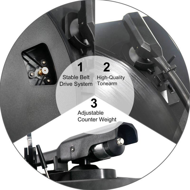 Bluetooth Vinyl Record Player with Powerful External Speakers, Nostalgic Turntable for 33?/45 RPM Record with Adjustable Counter Weight,Wireless Connection