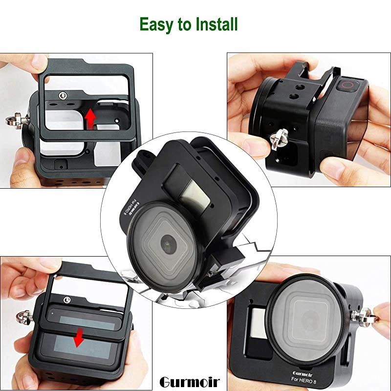 Back Door Case Aluminum Alloy Frame Housing for Gopro Hero 8 Black Action Camera, Wire Connectable Protective Metal Side Open Shell with 52mm UV Filter for Gopro Hero 8