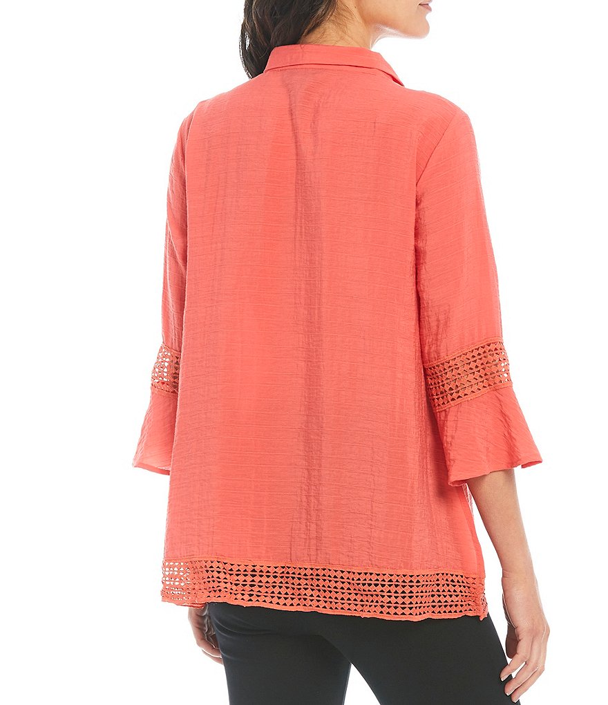 Ali Miles Textured Crochet Hem Wire Neck Blouse