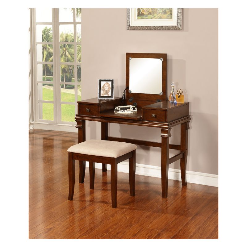 Home Angela Vanity Set Walnut - Linon