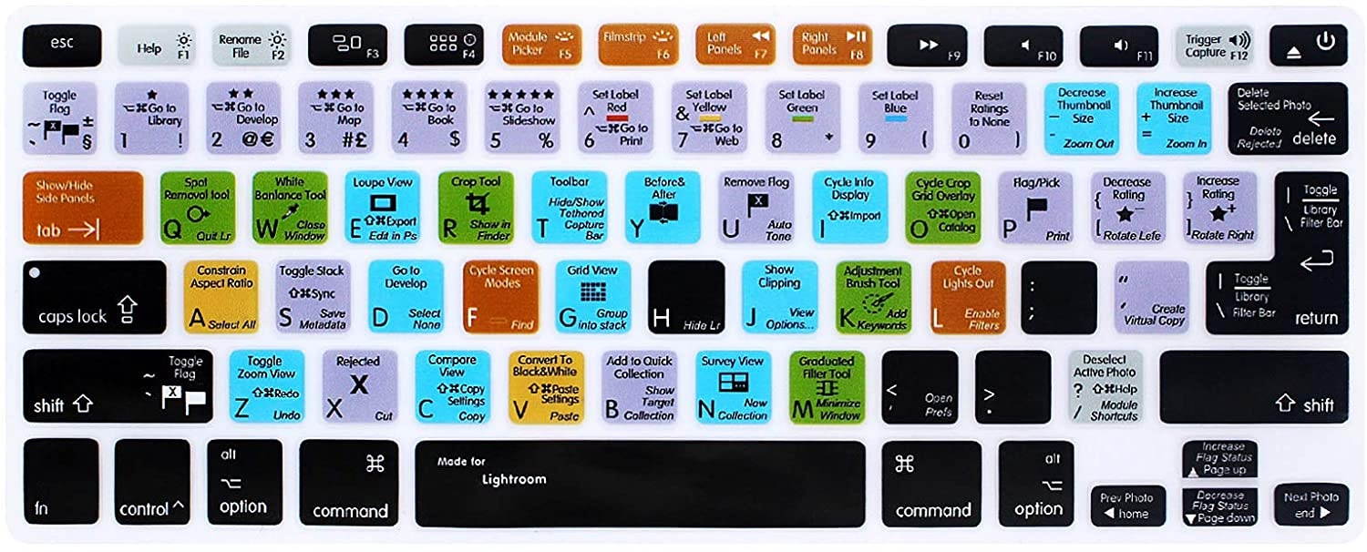 HRH Lightroom Shortcuts Hotkey Silicone Keyboard Cover Skin for MacBook Air 13,MacBook Pro13/15/17 (with or w/Out Retina Display, 2015 or Older Version)&Older iMac,USA and European Layout