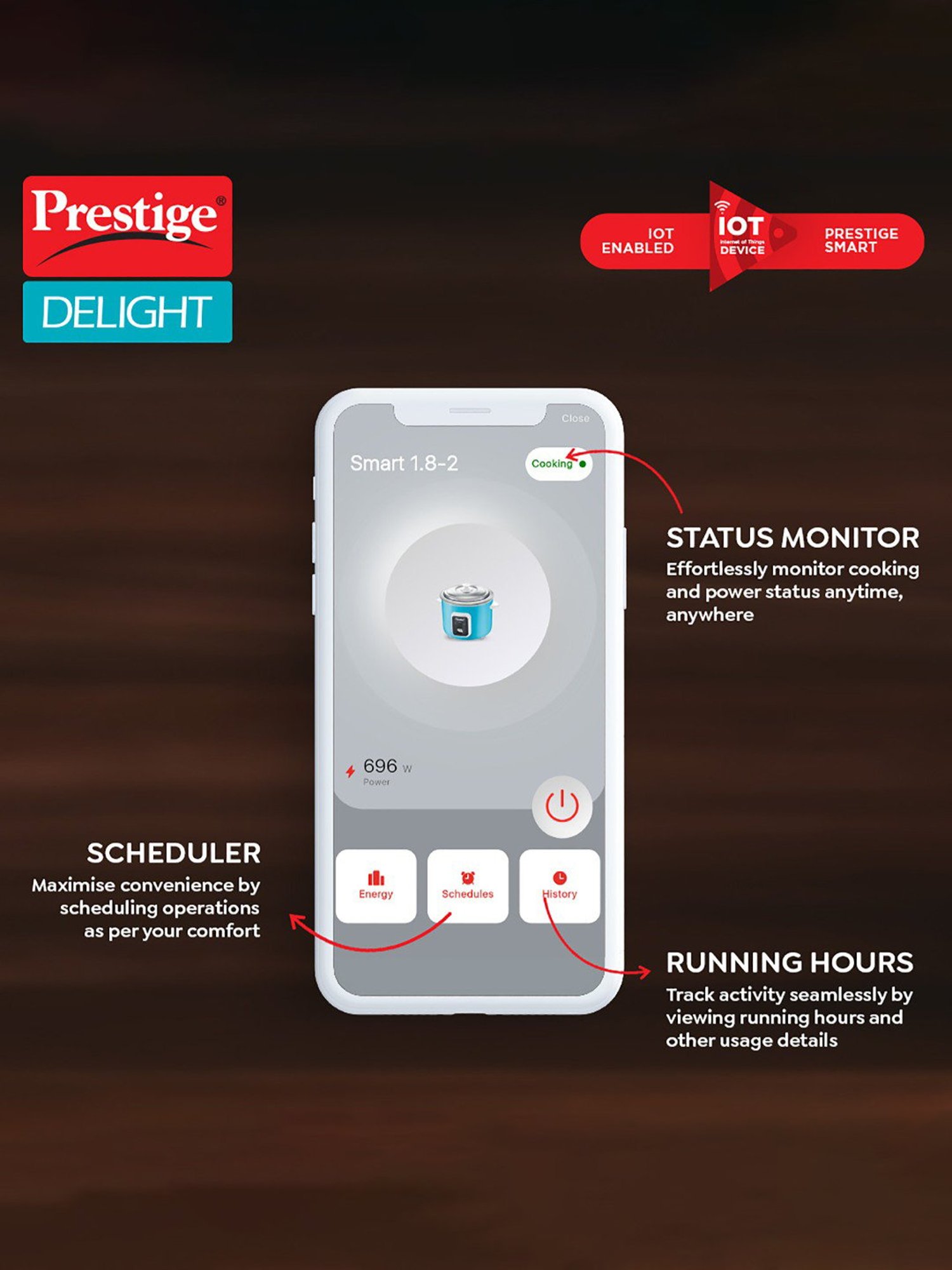 Pigeon Rice Cooker 700W, 1.8L with Single pot & Measuring Cup (Red)