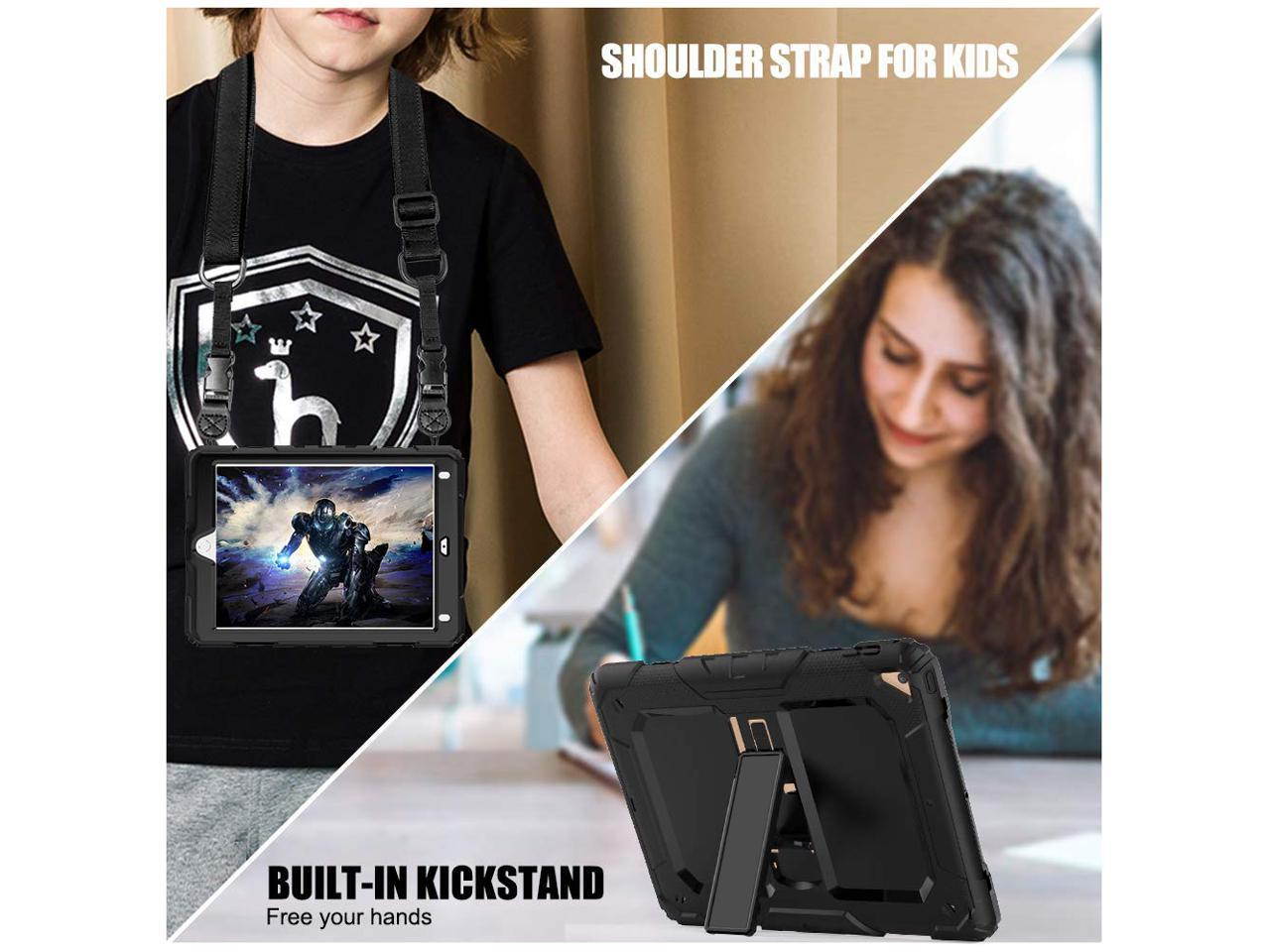 iPad 9.7 Case iPad Air 2 Cover Heavy Duty Rugged Shockproof Silicone Protective Case With Stand & Shoulder Strap For Apple iPad Air 2 / iPad Pro 9.7 / iPad 9.7 2017 2018 iPad 5th / 6th Generation