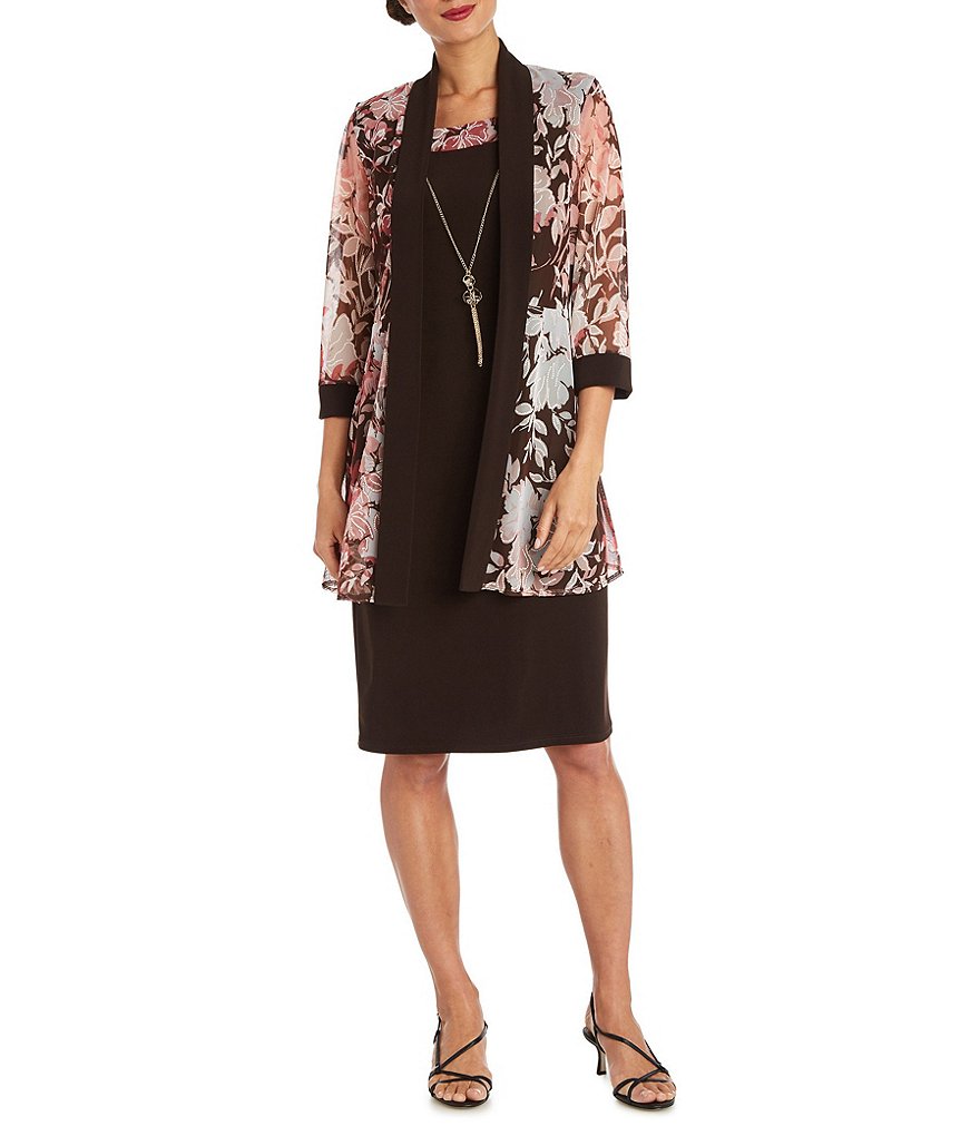 R & M Richards Floral Power Mesh Knit 2-Piece Jacket Dress