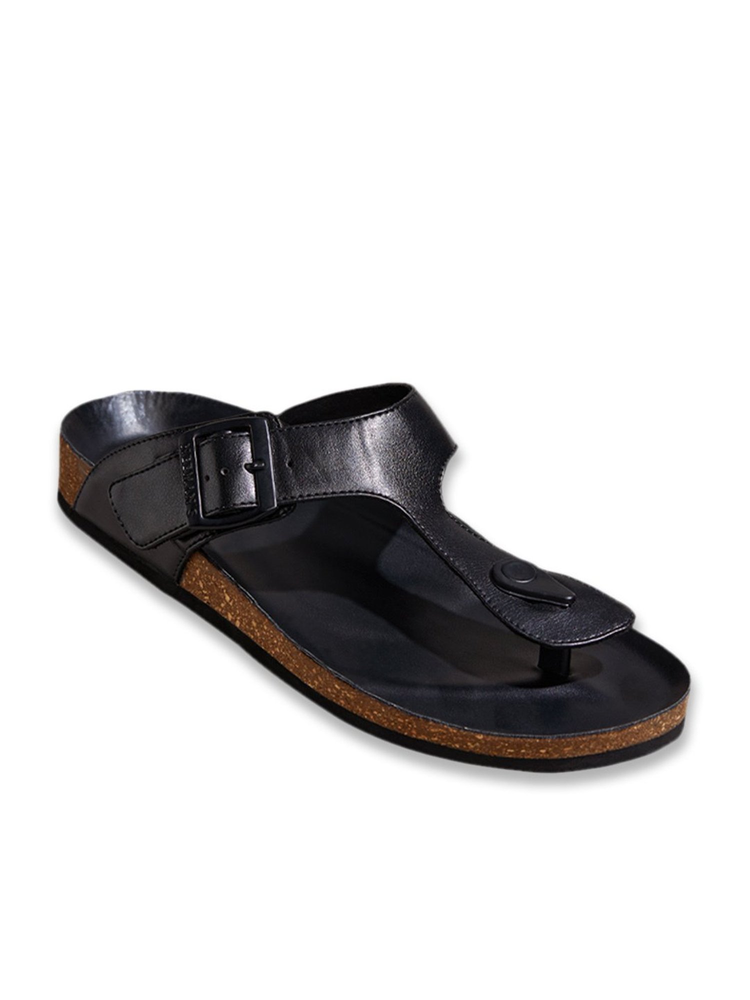 Neemans Men's Cork Black T-Strap Sandals
