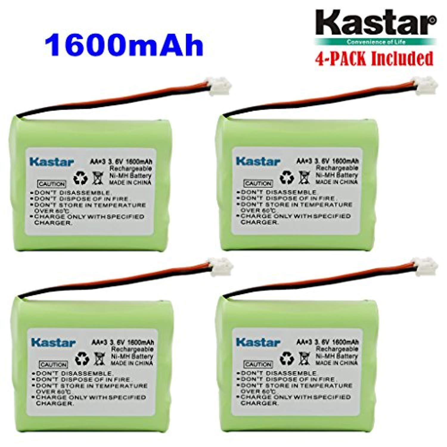 kastar 4-pack aax3 3.6v 1600mah eh ni-mh rechargeable battery for vtech, motorola, radio shack, sanyo series cordless phone (ch