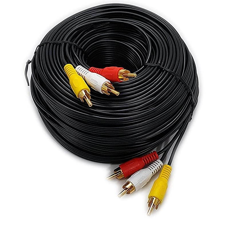100 Feet Long 3RCA Composite Video Audio AV AV Cable Gold Plated