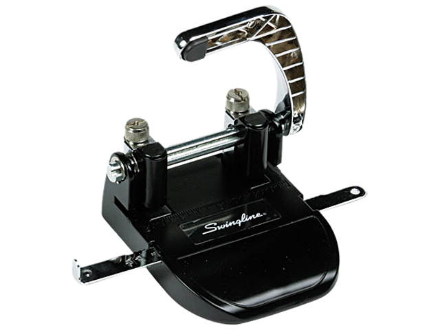 Swingline 74060 40-Sheet Heavy-Duty Steel Two-Hole Punch, 1/4 Inch Hole, Steel, Black/Chrome