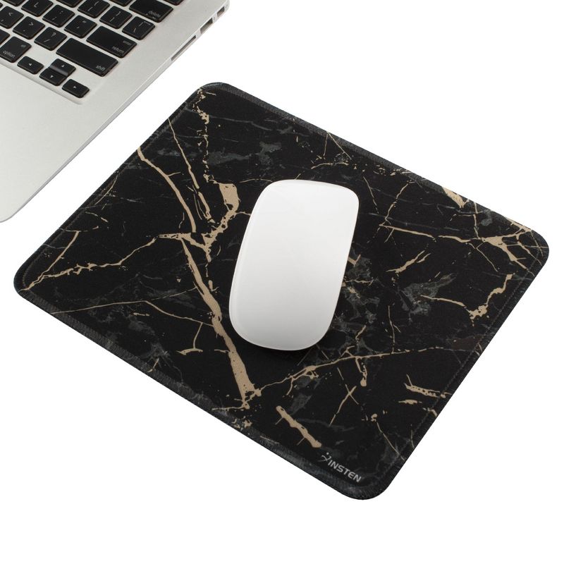 Insten Shiny Marble Gaming Mouse Pad with Stitched Edge, Water-Resistant, Non-Slip Rubber Base, Black, 9.45 x 7.48 in
