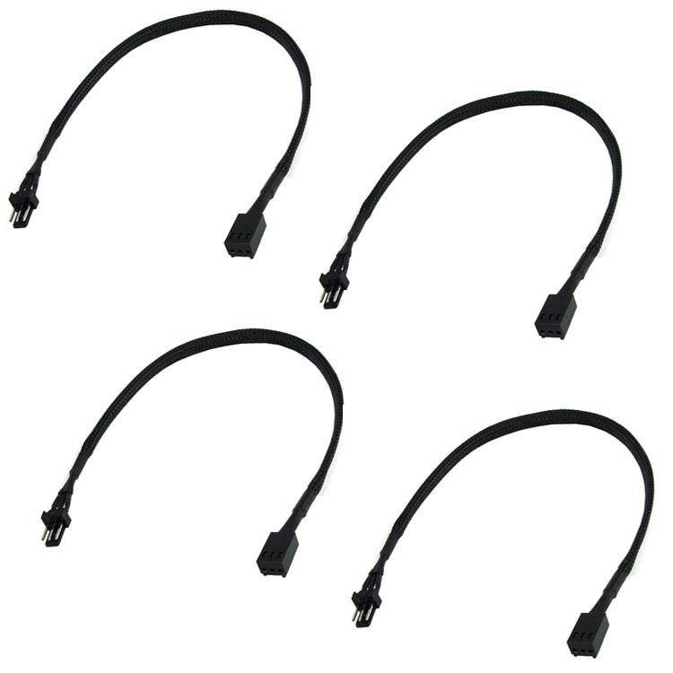 Phobya Extension Cable, 3-Pin, 30cm, Sleeved, Black, 4-pack