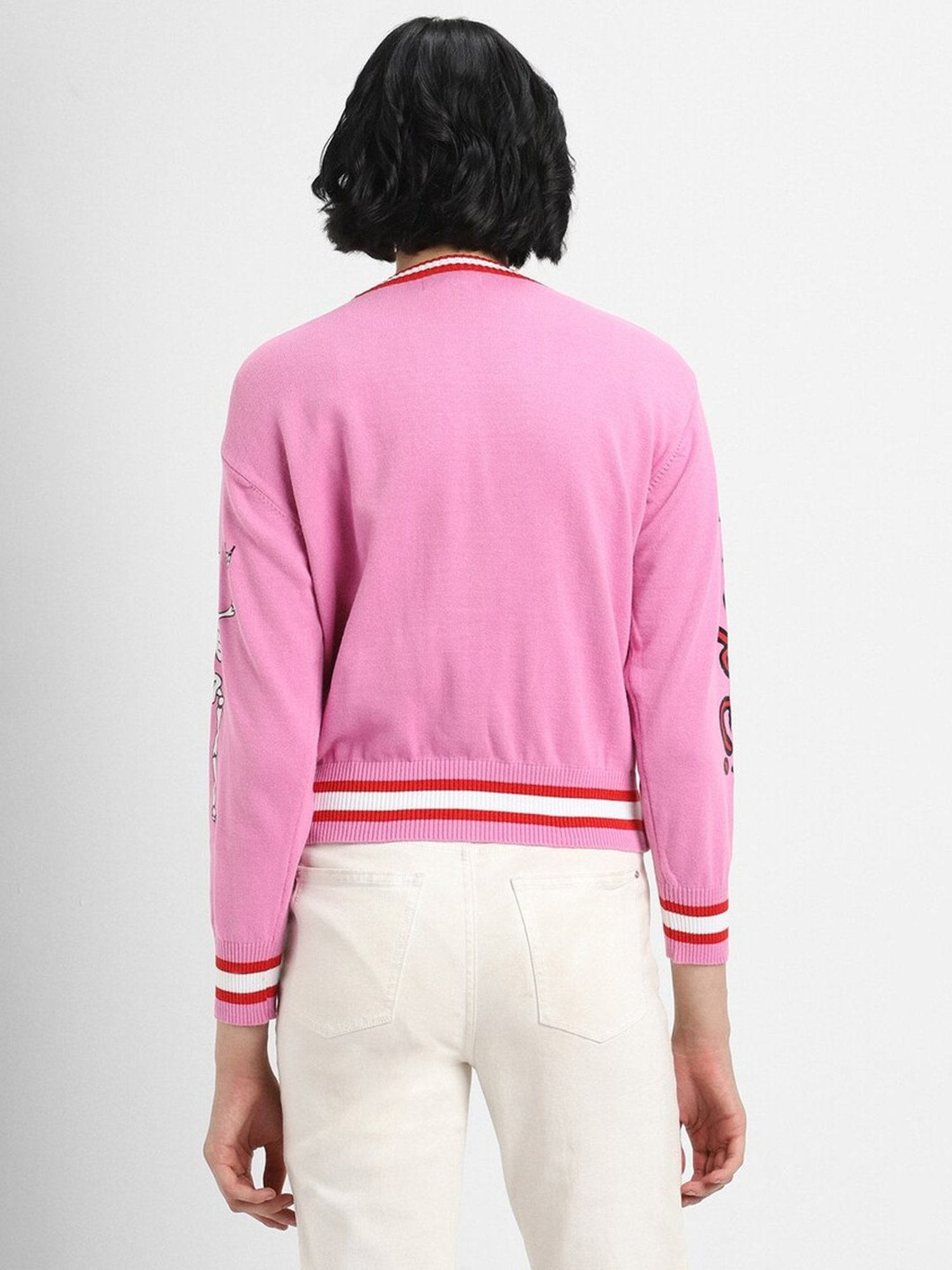 Forever 21 Pink Cotton Printed Cardigan