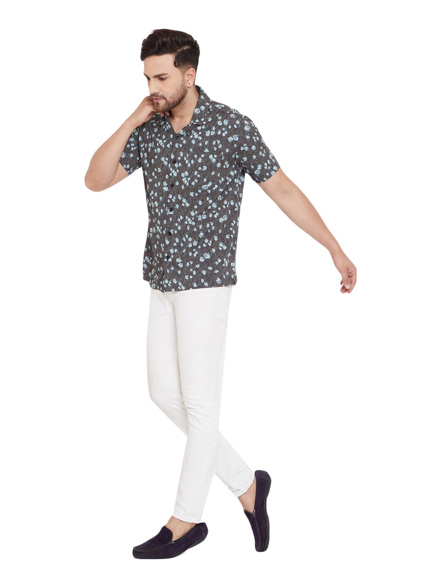 Even Black Slim Fit Printed Shirt