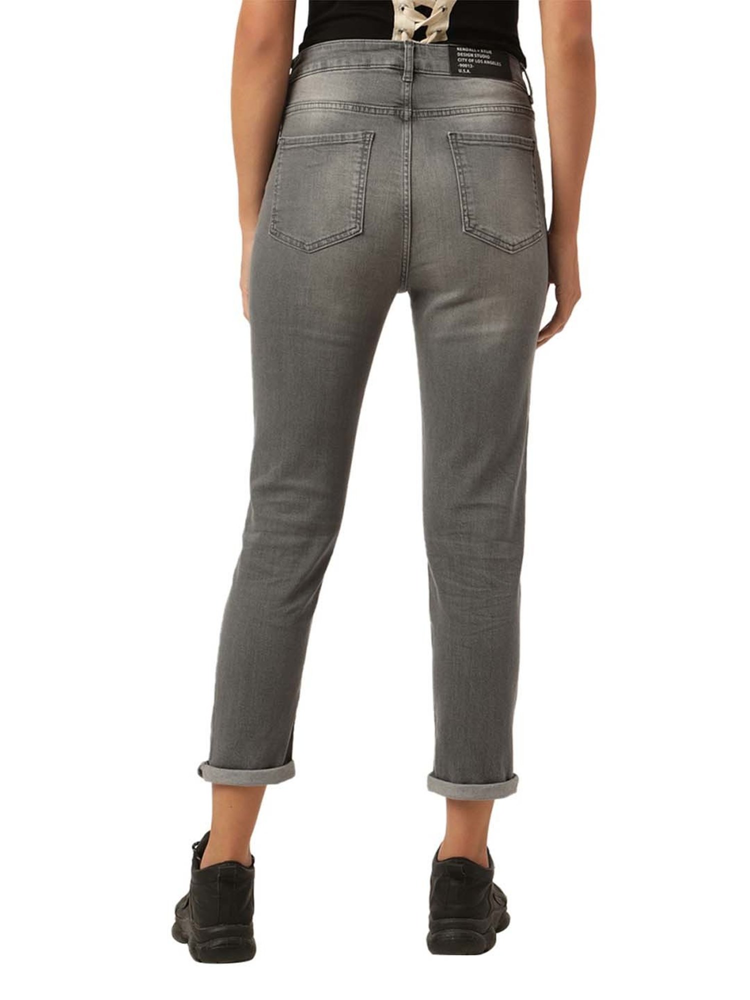 KENDALL + KYLIE Grey Cotton Mid Rise Jeans