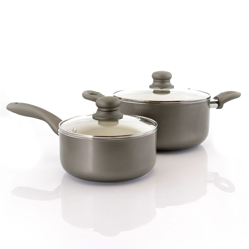 Oster Newcrest 8 Piece Ceramic Nonstick Aluminum Cookware Set with Soft Grip Handles