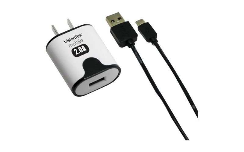 VisionTek 2 amp home charger with 3.2 foot micro USB cable - 5 V DC Output Voltage - USB
