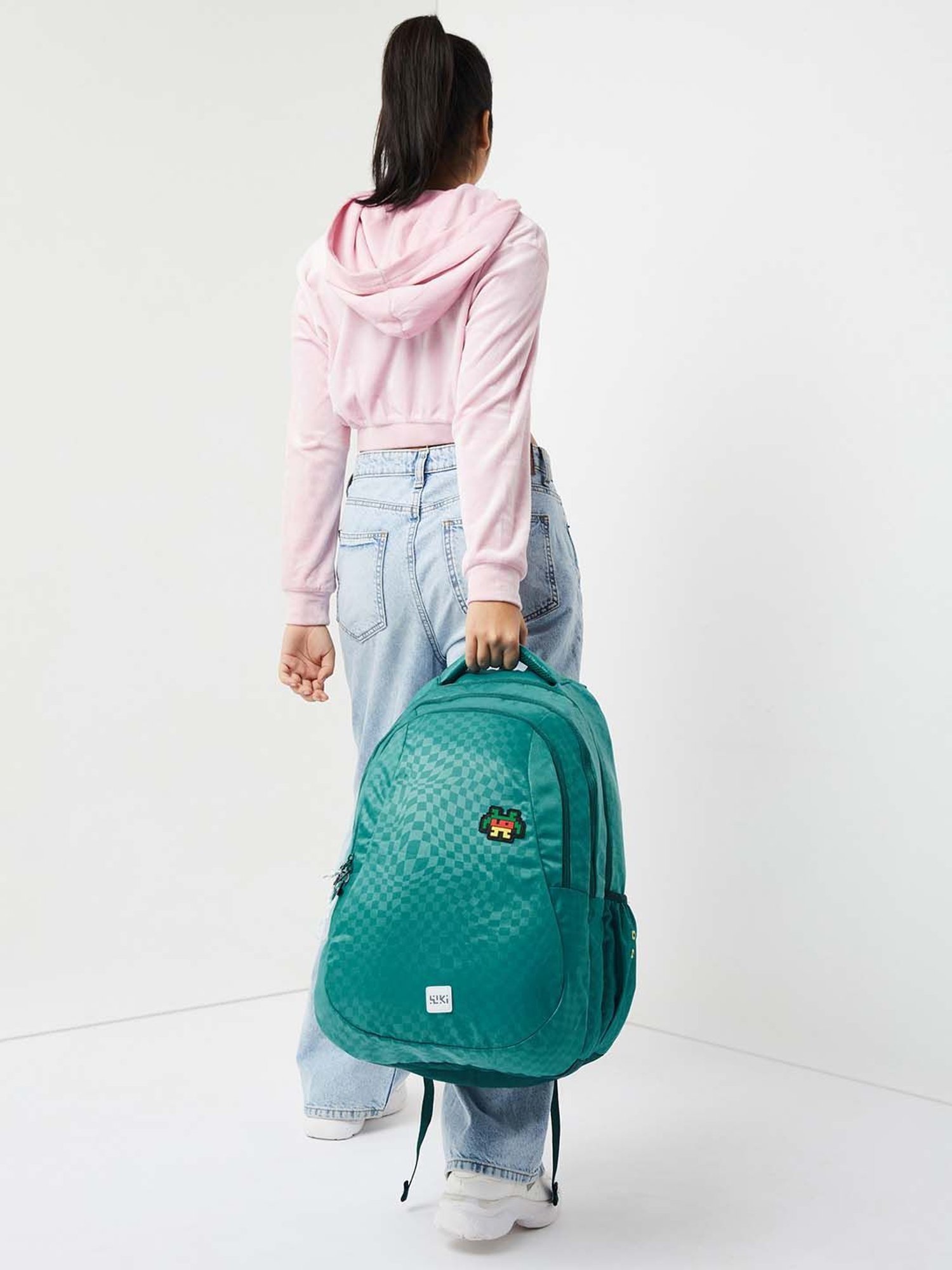 Wiki Back to School 6 Dark Green Polyester Printed Backpack - 47 Ltrs