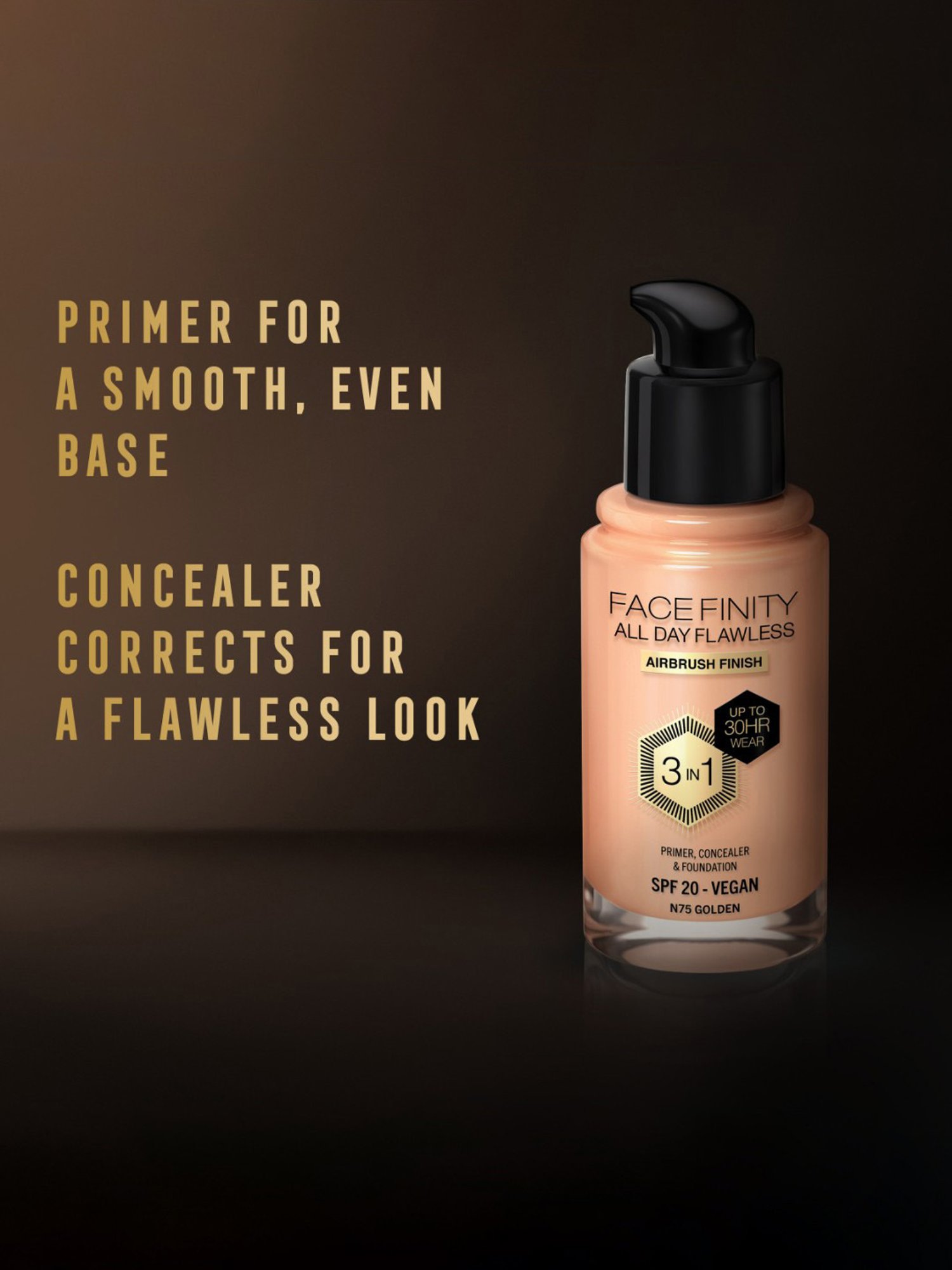 Max Factor Facefinity All Day Flawless 3 In 1 Foundation SPF 20 N75 Golden - 30 ml